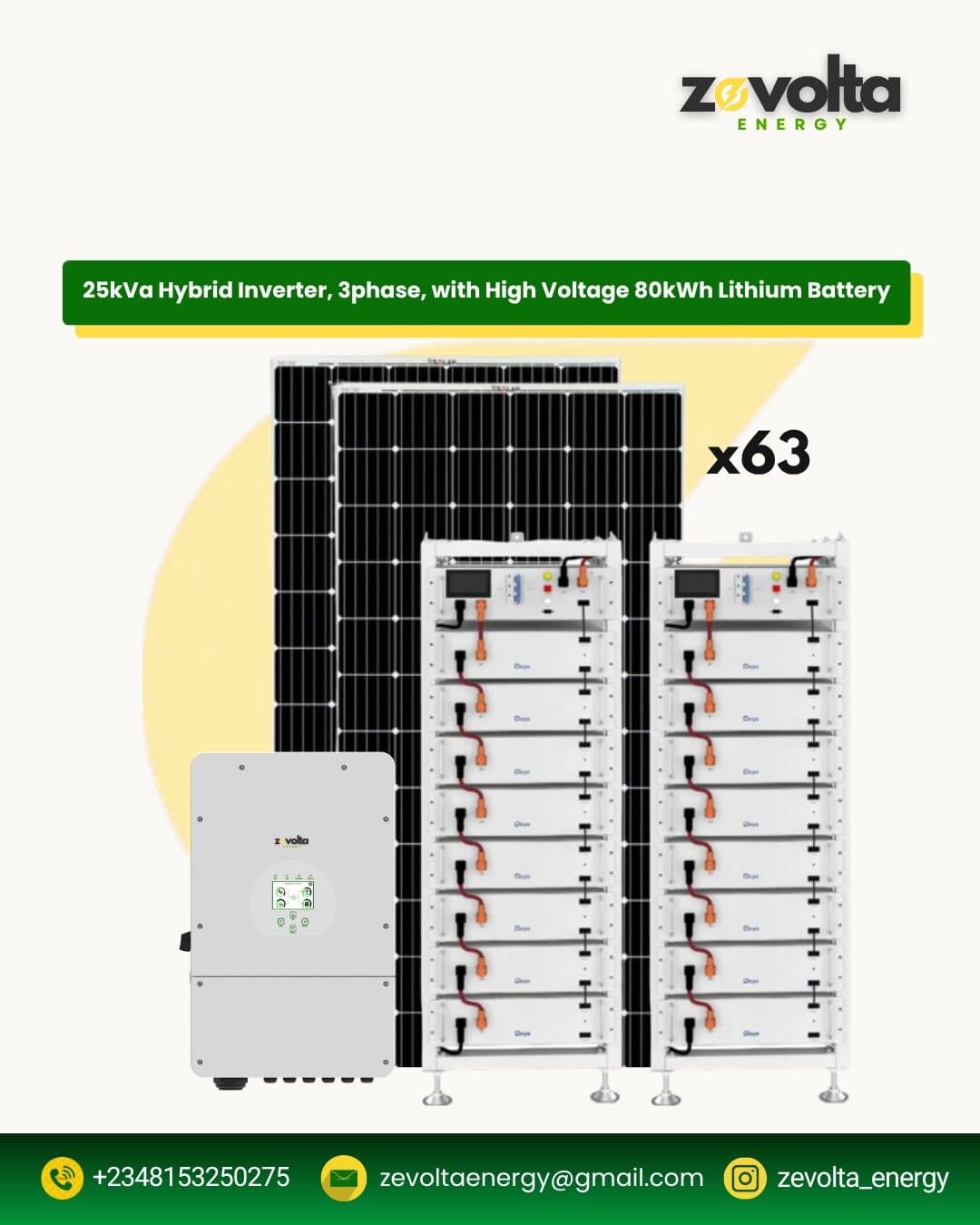 25kVA 3-Phase Hybrid Inverter with 80kWh High Voltage Battery