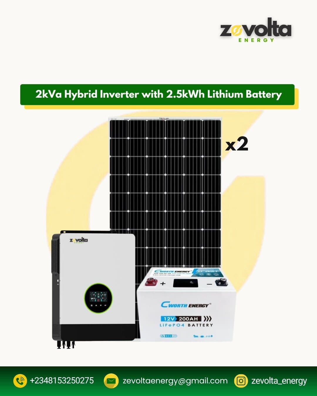 2kVA Hybrid Inverter with 2.5kWh Lithium Battery