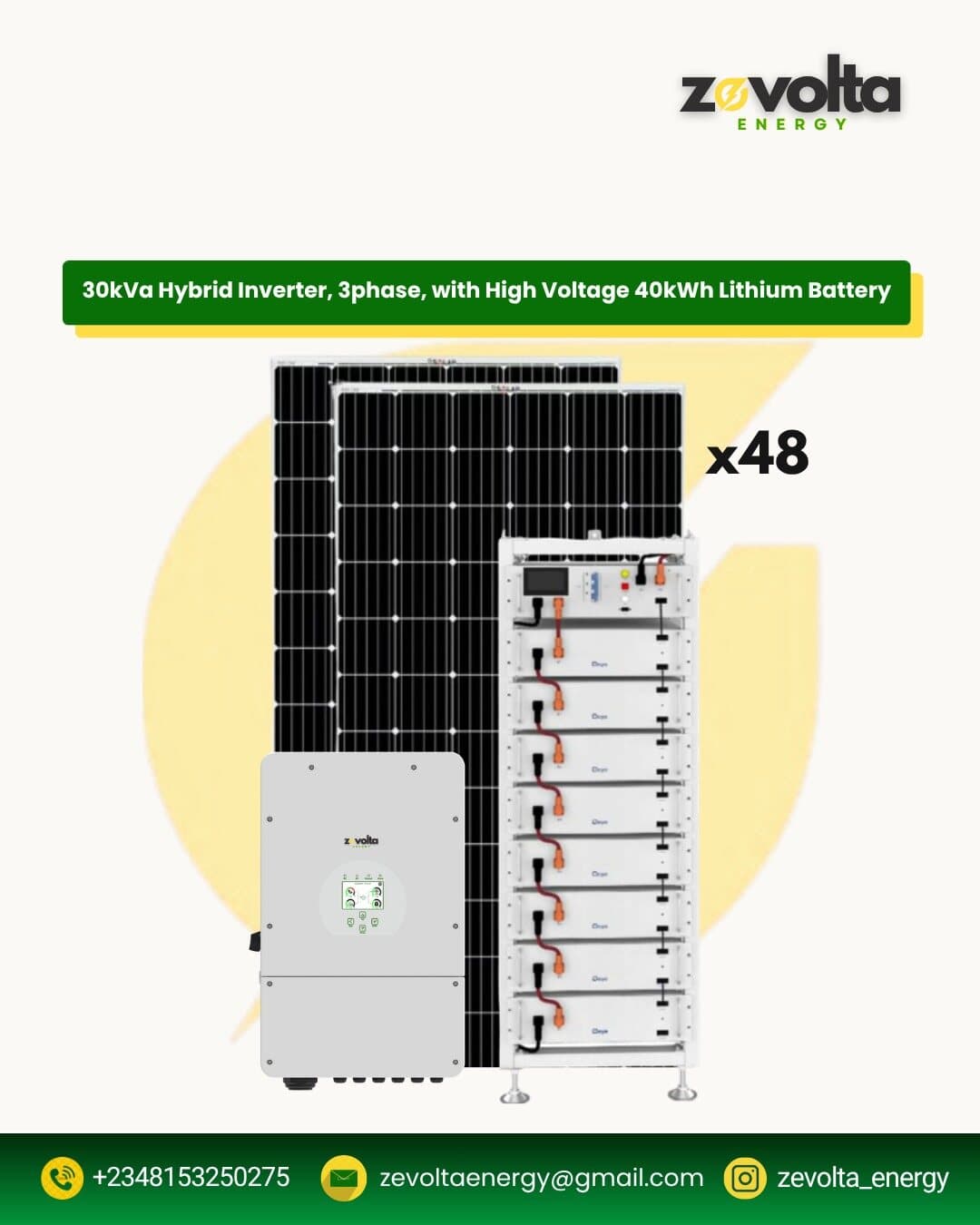 30kVA 3-Phase Hybrid Inverter with 40kWh High Voltage Battery
