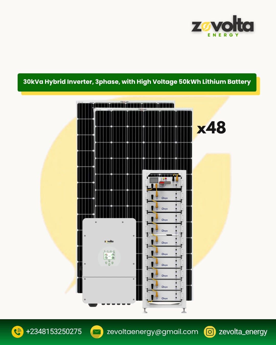 30kVA 3-Phase Hybrid Inverter with 50kWh High Voltage Battery