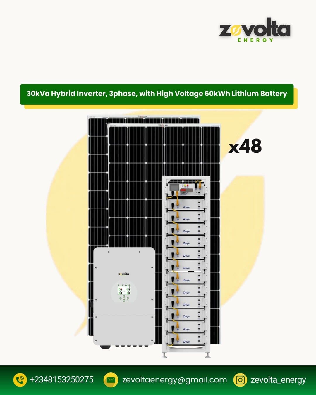 30kVA 3-Phase Hybrid Inverter with 60kWh High Voltage Battery