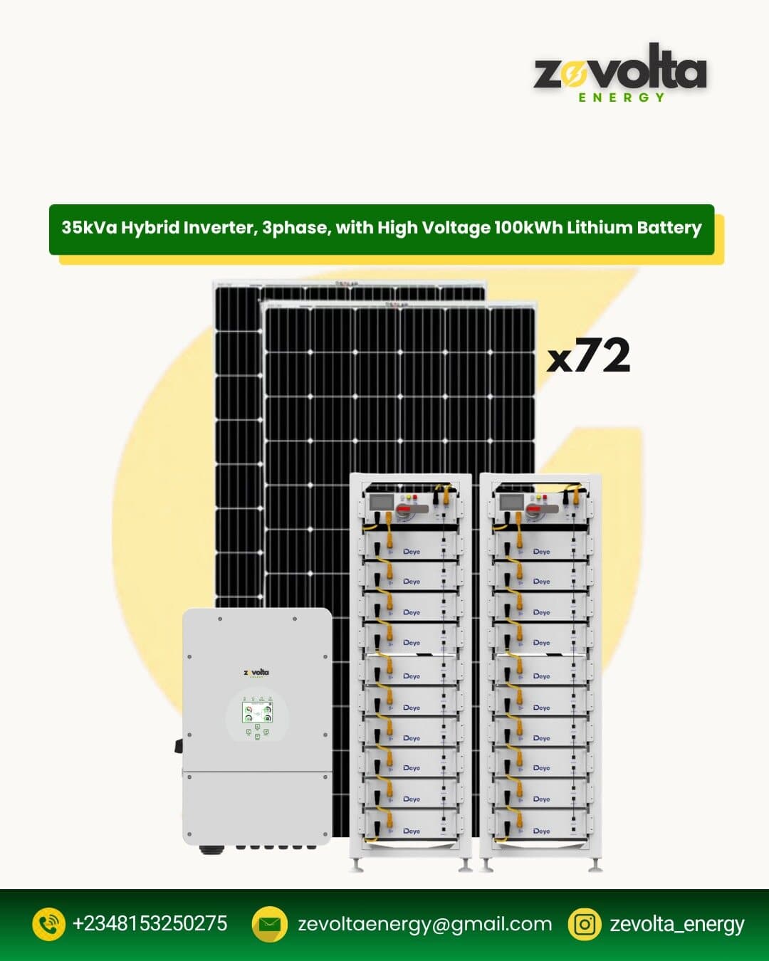 35kVA 3-Phase Hybrid Inverter with 100kWh High Voltage Battery