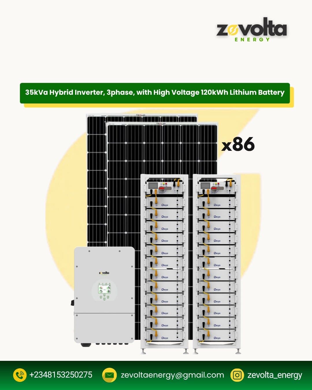 35kVA 3-Phase Hybrid Inverter with 120kWh High Voltage Battery