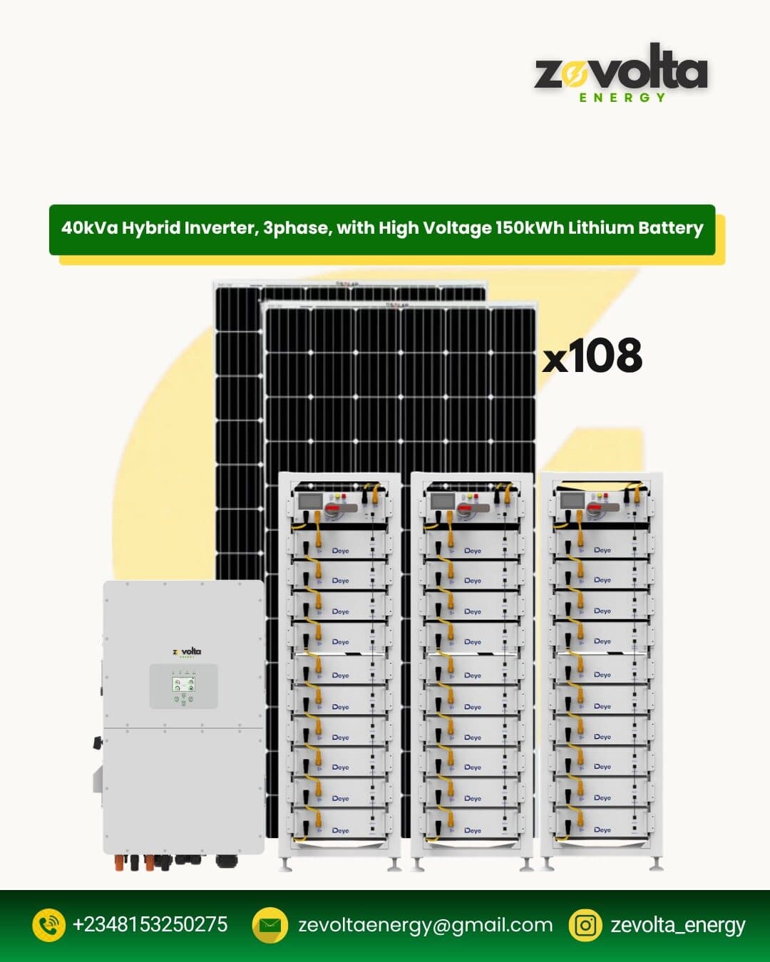 40kVA 3-Phase Hybrid Inverter with 150kWh High Voltage Battery