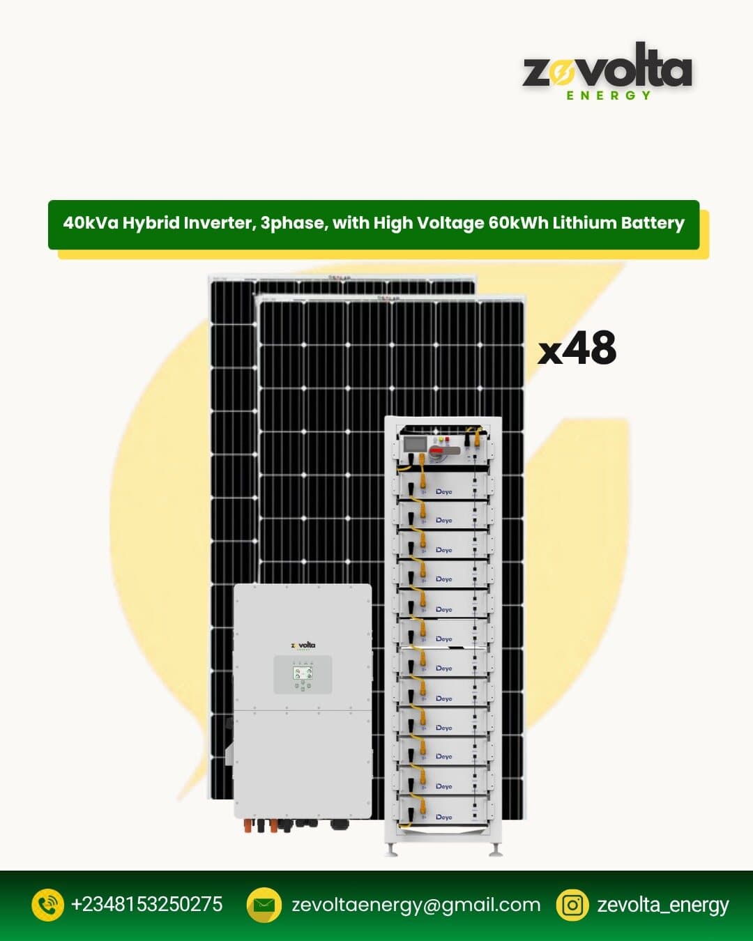 40kVA 3-Phase Hybrid Inverter with 60kWh High Voltage Battery
