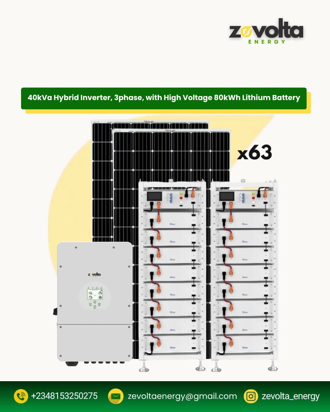 40kVA 3-Phase Hybrid Inverter with 80kWh High Voltage Battery