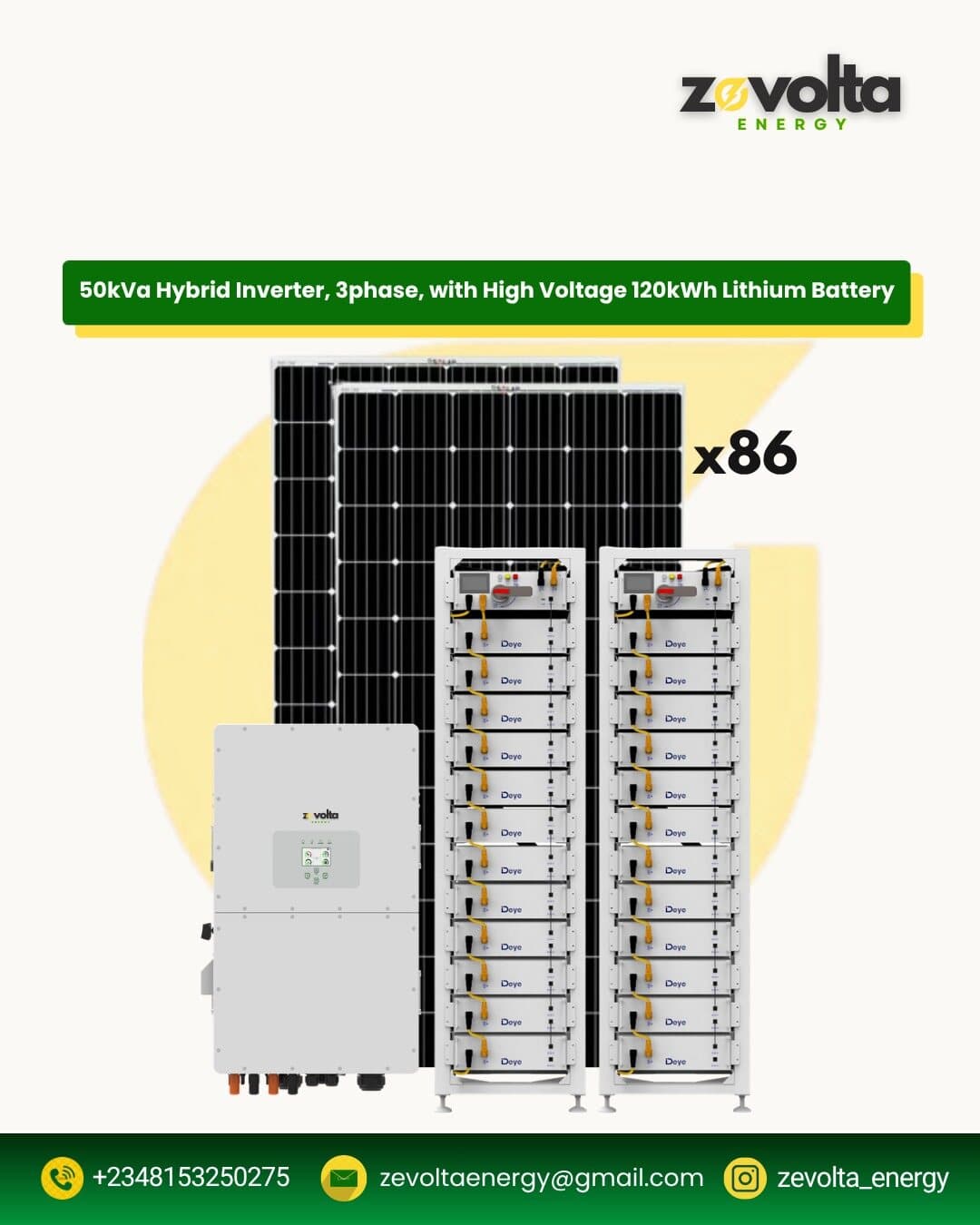 50kVA 3-Phase Hybrid Inverter with 120kWh High Voltage Battery