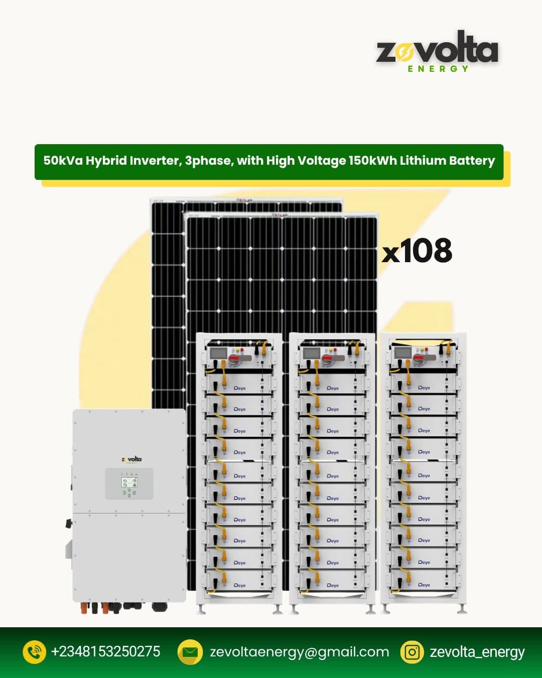 50kVA 3-Phase Hybrid Inverter with 150kWh High Voltage Battery