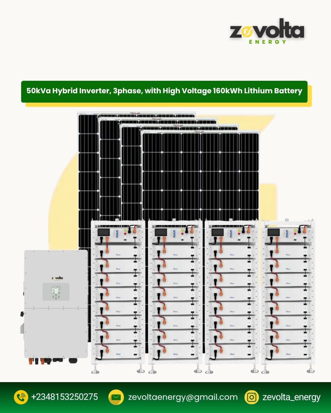 50kVA 3-Phase Hybrid Inverter with 160kWh High Voltage Battery